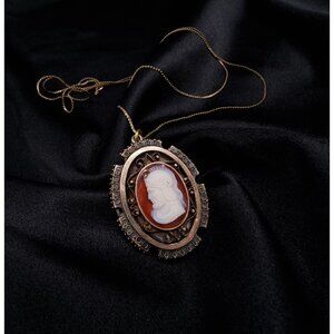 Antique Victorian 10K Solid Gold Cameo Locket Pendant Necklace